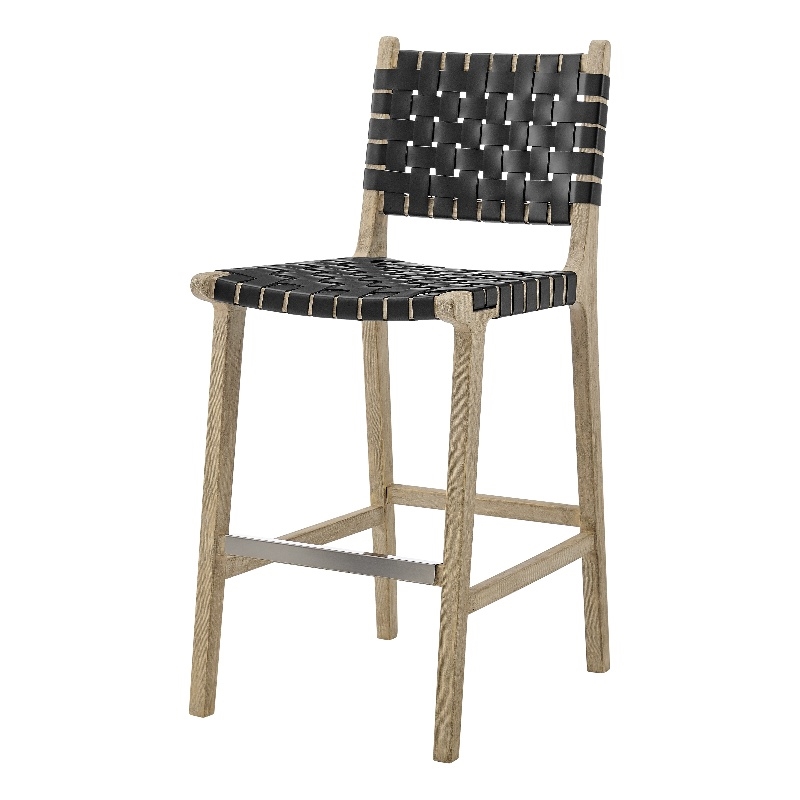 New Pacific Direct Marco Faux Leather Counter Stool Drift Wood Frame in Black