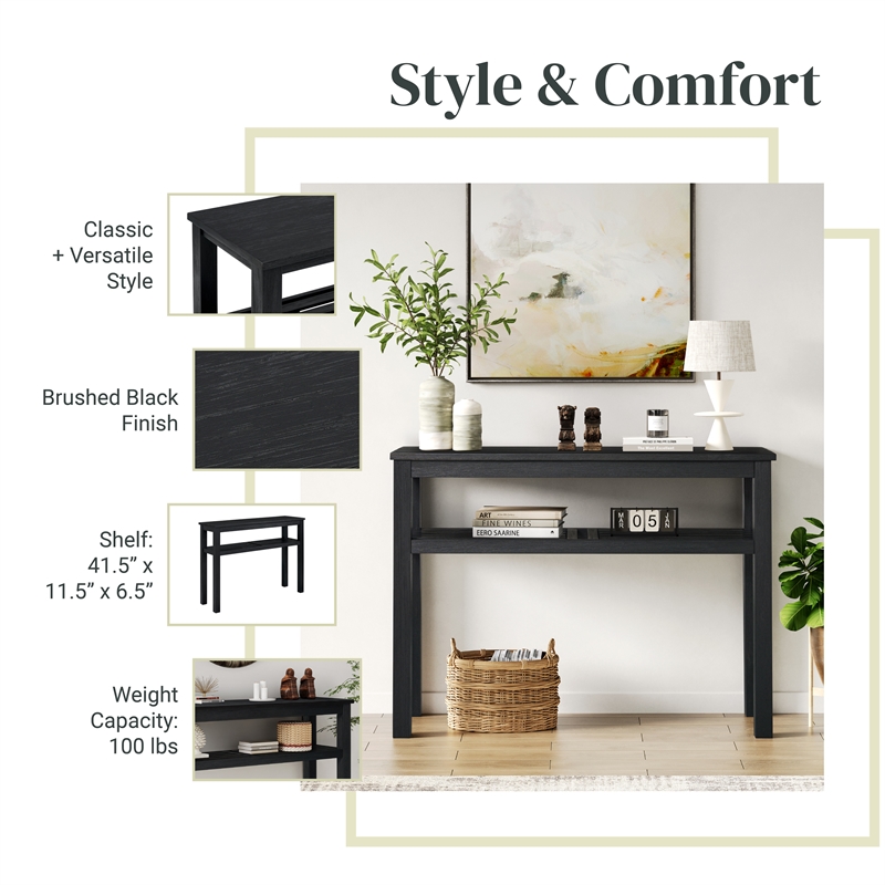 NPD Furniture Tiburon KD Console Table with Shelf in Alto Black
