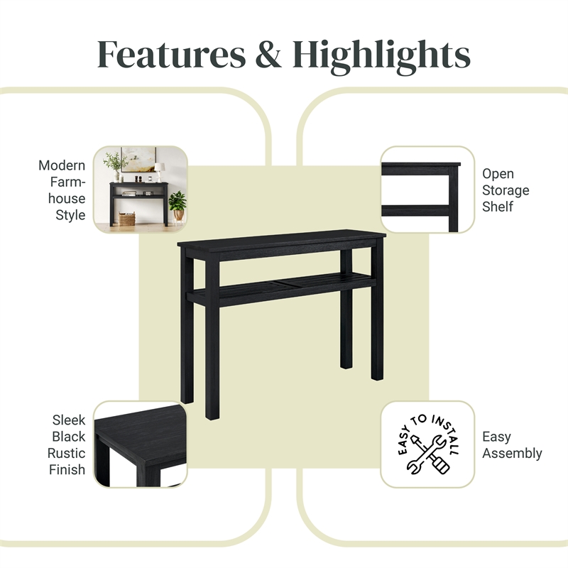 NPD Furniture Tiburon KD Console Table with Shelf in Alto Black