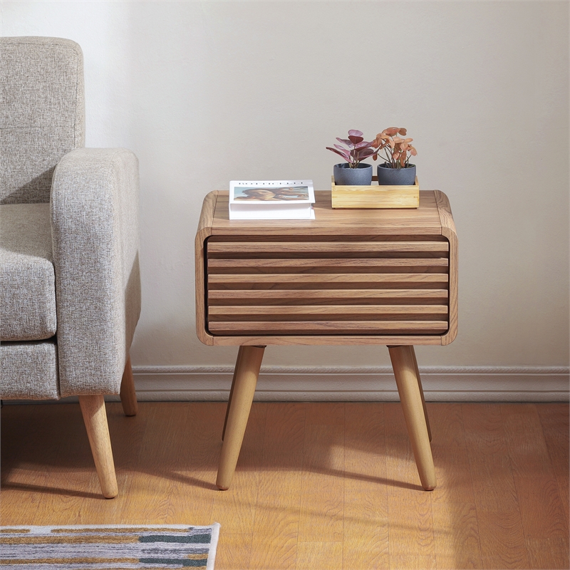 NPD Furniture Wilson Slat Side/End Table in Terra Oak