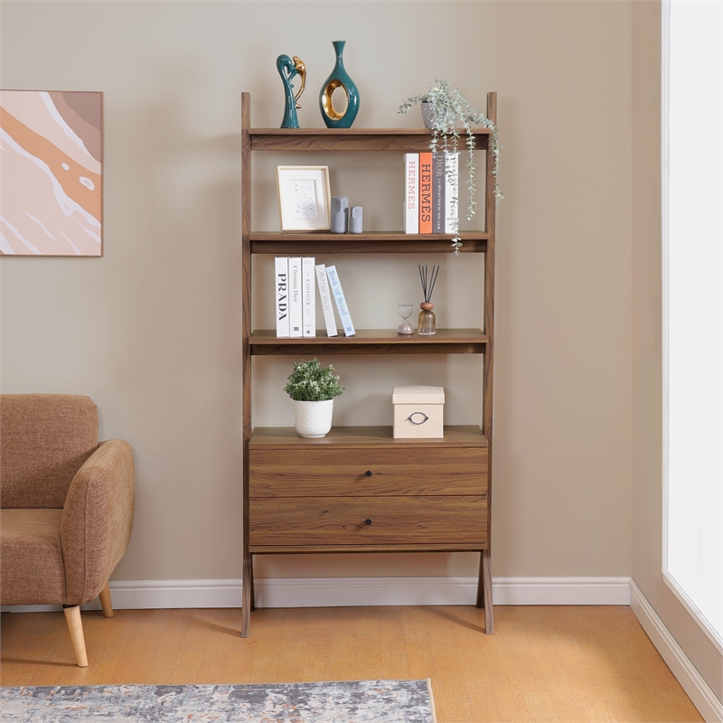 NPD Furniture Lynchburg KD Bookshelf 2 Drawers in Walnut