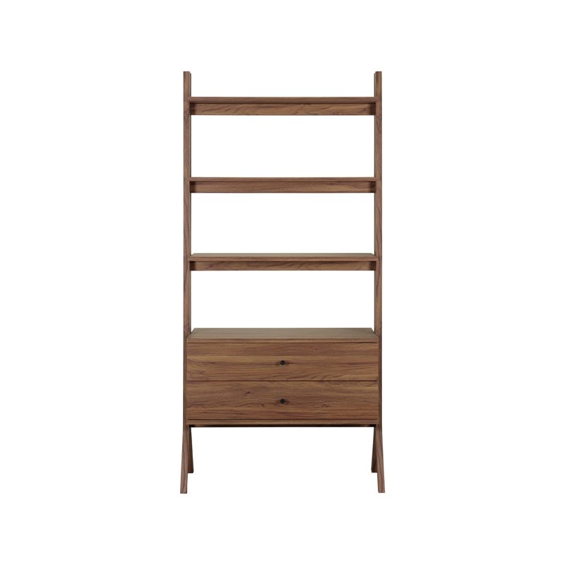 NPD Furniture Lynchburg KD Bookshelf 2 Drawers in Walnut