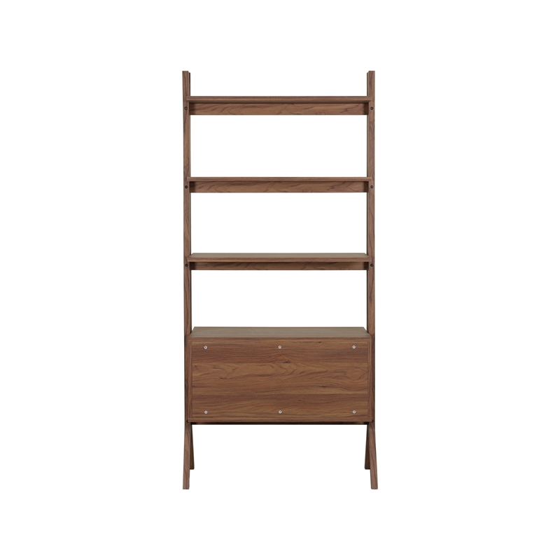NPD Furniture Lynchburg KD Bookshelf 2 Drawers in Walnut