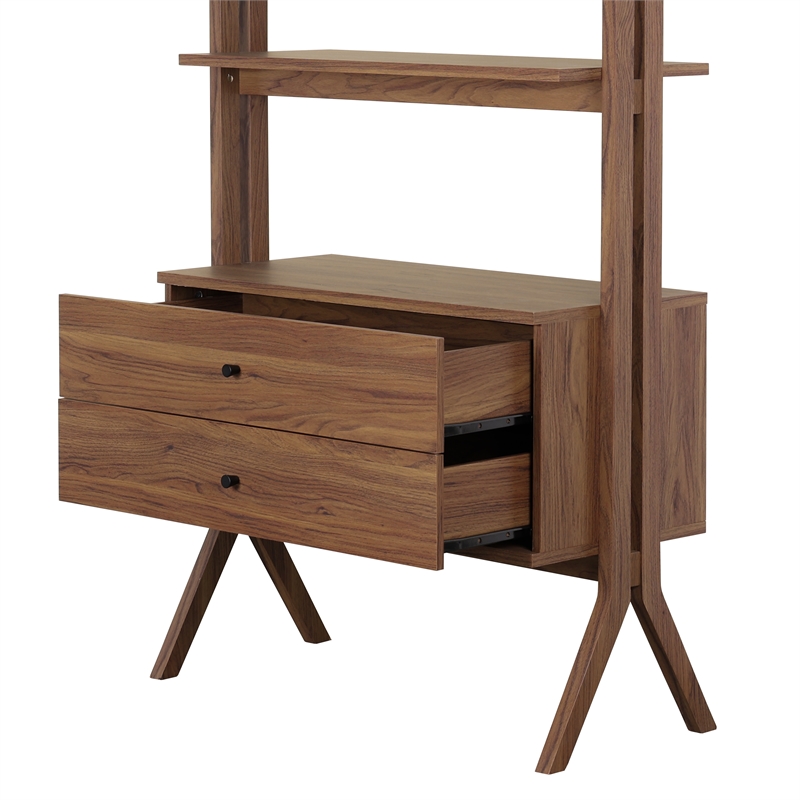 NPD Furniture Lynchburg KD Bookshelf 2 Drawers in Walnut