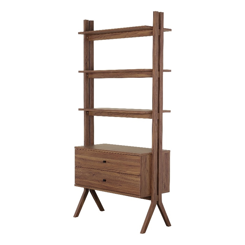 NPD Furniture Lynchburg KD Bookshelf 2 Drawers in Walnut