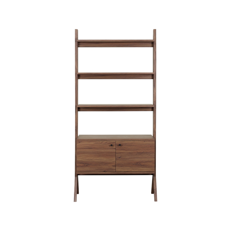 NPD Furniture Lynchburg KD Bookshelf 2 Doors in Walnut