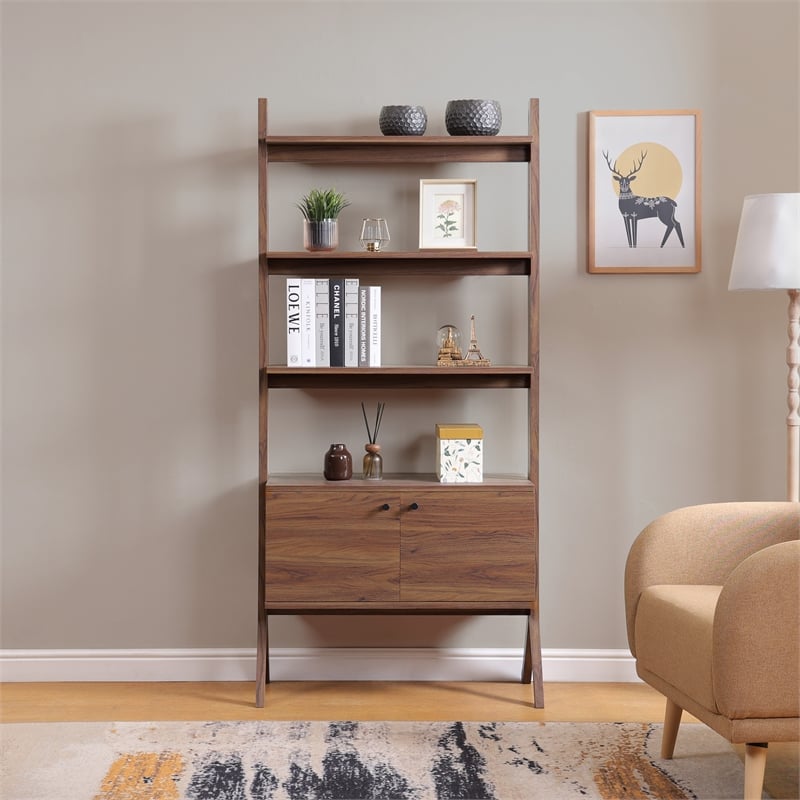 NPD Furniture Lynchburg KD Bookshelf 2 Doors in Walnut