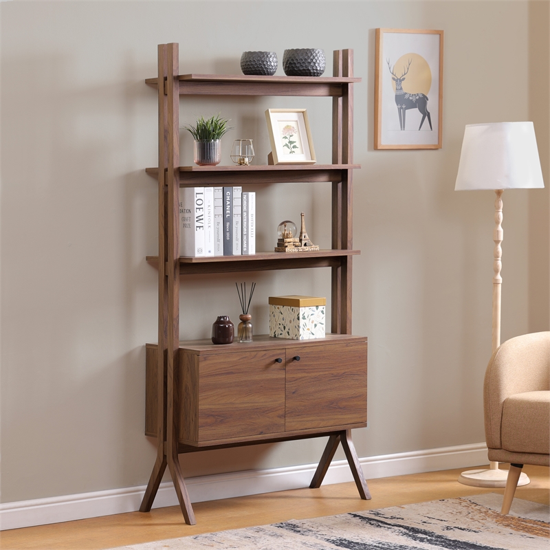 NPD Furniture Lynchburg KD Bookshelf 2 Doors in Walnut