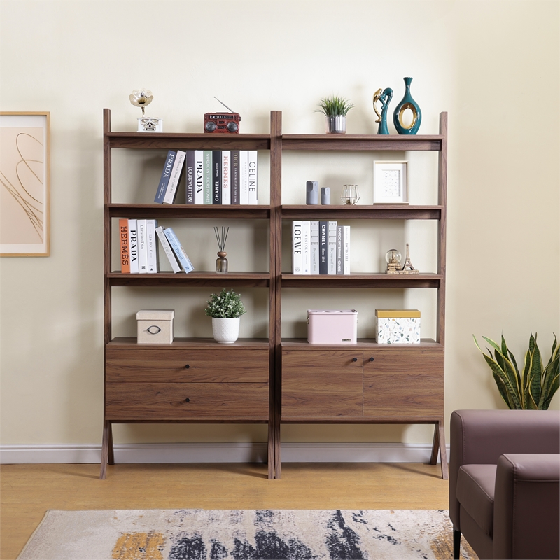 NPD Furniture Lynchburg KD Bookshelf 2 Doors in Walnut