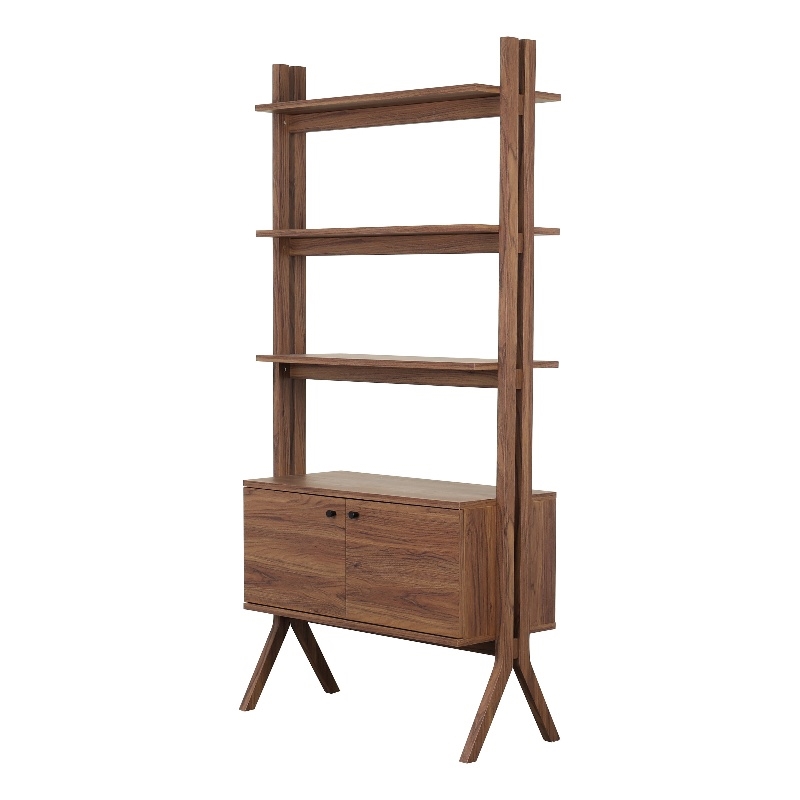 NPD Furniture Lynchburg KD Bookshelf 2 Doors in Walnut