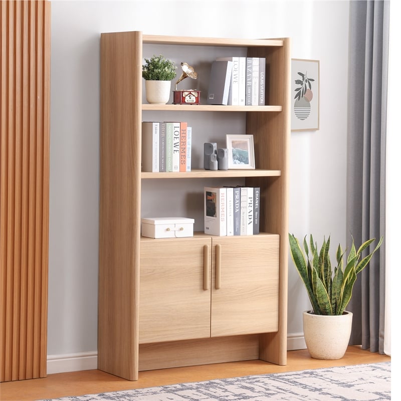 NPD Furniture Fortville KD Bookshelf 2 Doors in Light Oak