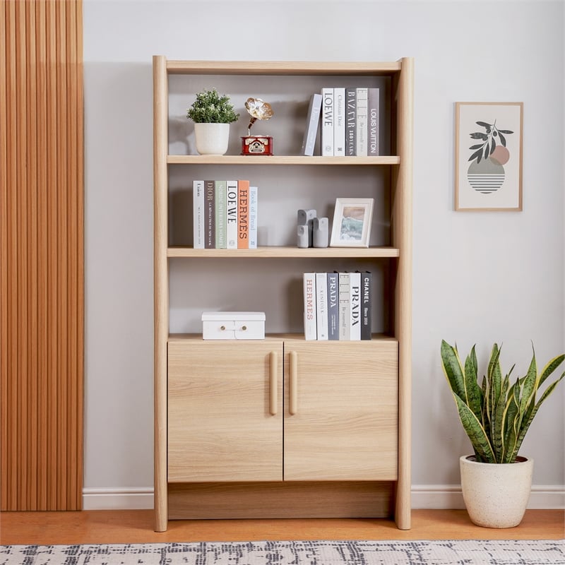 NPD Furniture Fortville KD Bookshelf 2 Doors in Light Oak