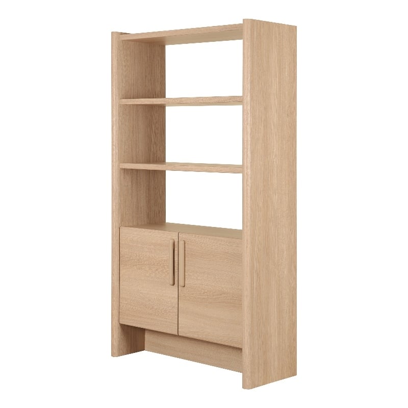 NPD Furniture Fortville KD Bookshelf 2 Doors in Light Oak
