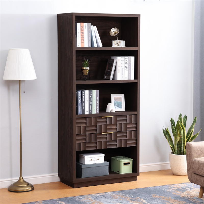 NPD Furniture Dreighton KD Bookcase 2 Drawers in Coffee Brown