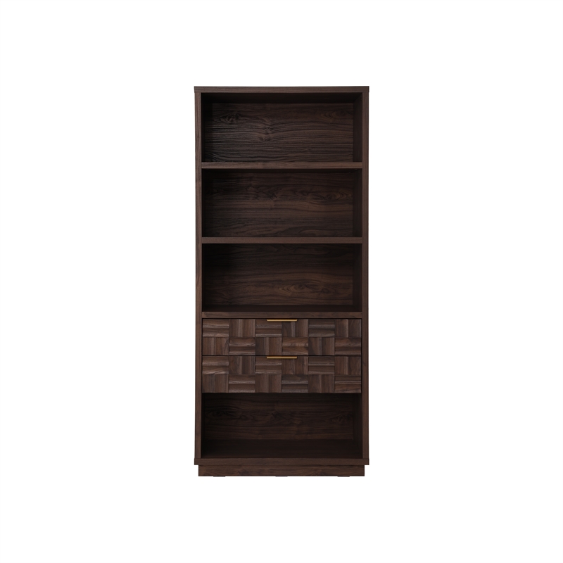NPD Furniture Dreighton KD Bookcase 2 Drawers in Coffee Brown