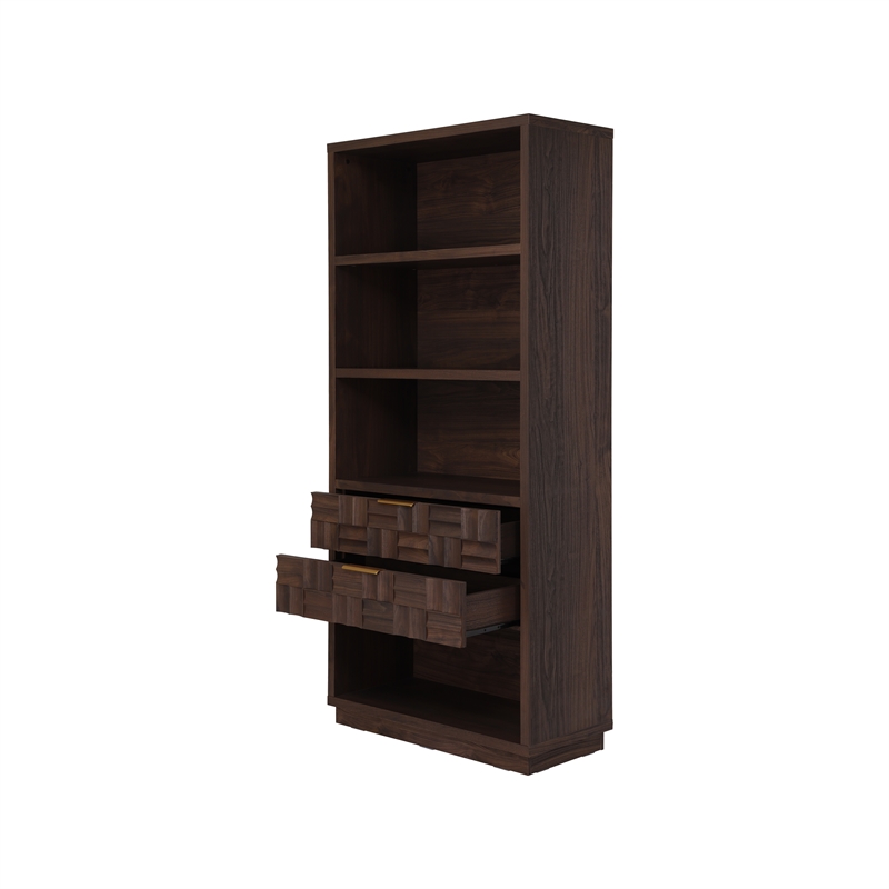 NPD Furniture Dreighton KD Bookcase 2 Drawers in Coffee Brown