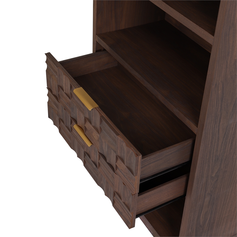 NPD Furniture Dreighton KD Bookcase 2 Drawers in Coffee Brown
