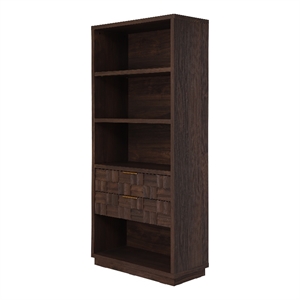 New Pacific Direct Dreighton KD Bookcase 2 Drawers in Coffee Brown