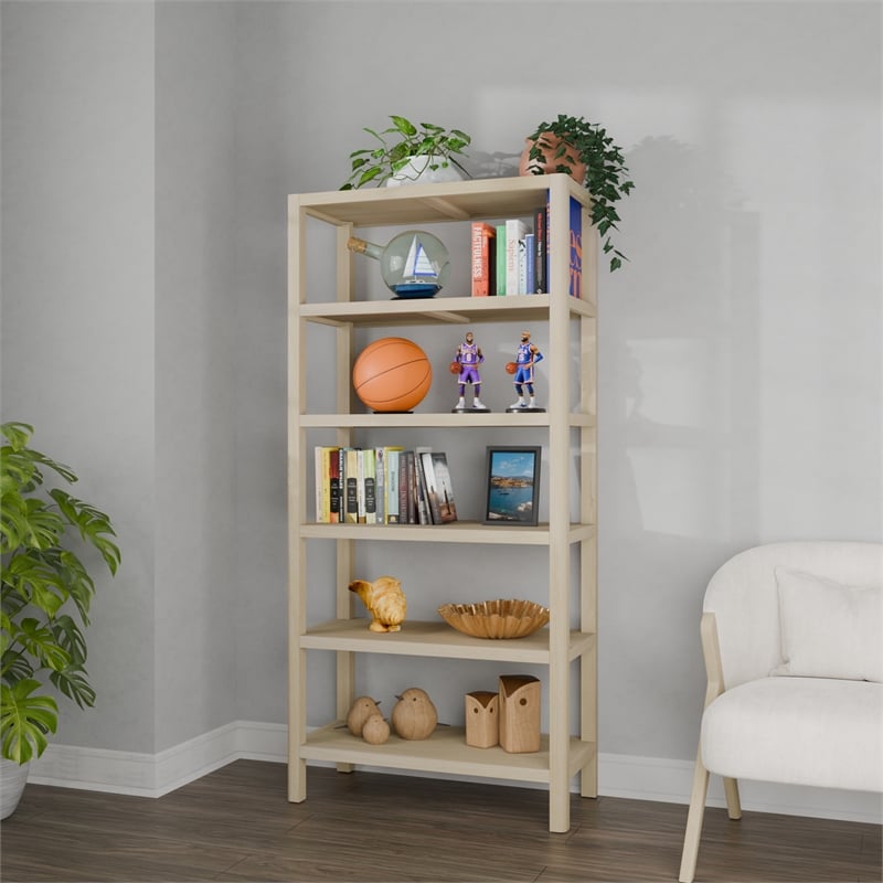 NPD Furniture Trevin KD 5-Tier Bookcase in Weathered Sand