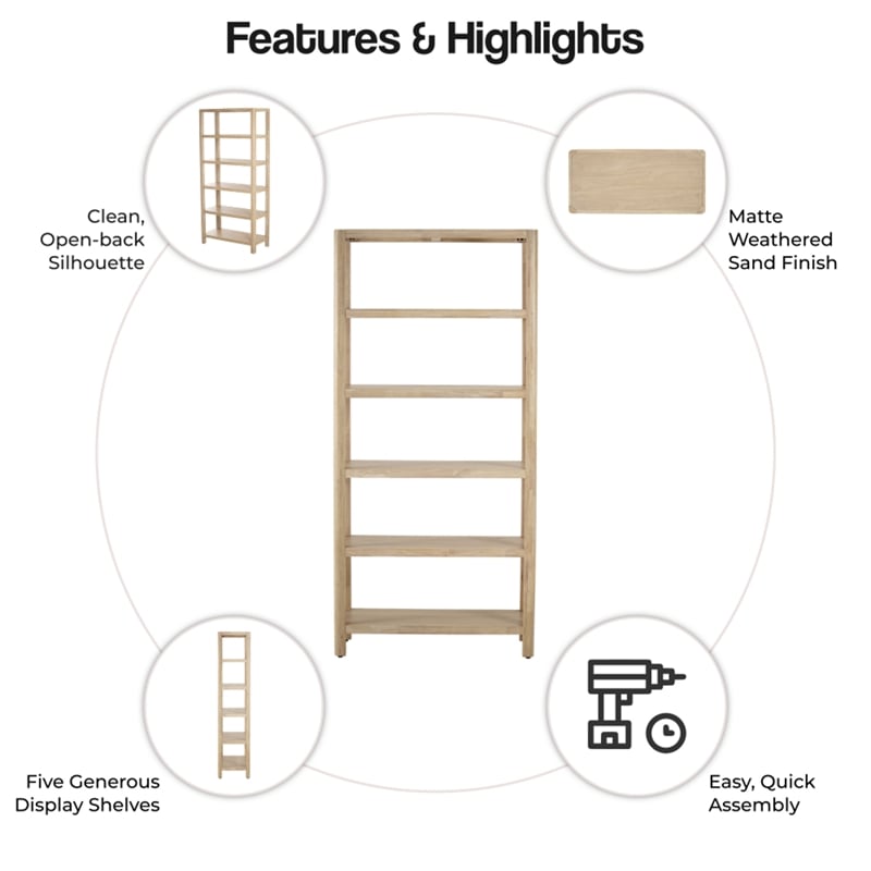NPD Furniture Trevin KD 5-Tier Bookcase in Weathered Sand