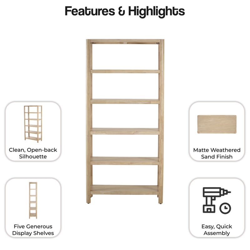 NPD Furniture Trevin KD 5-Tier Bookcase in Weathered Sand