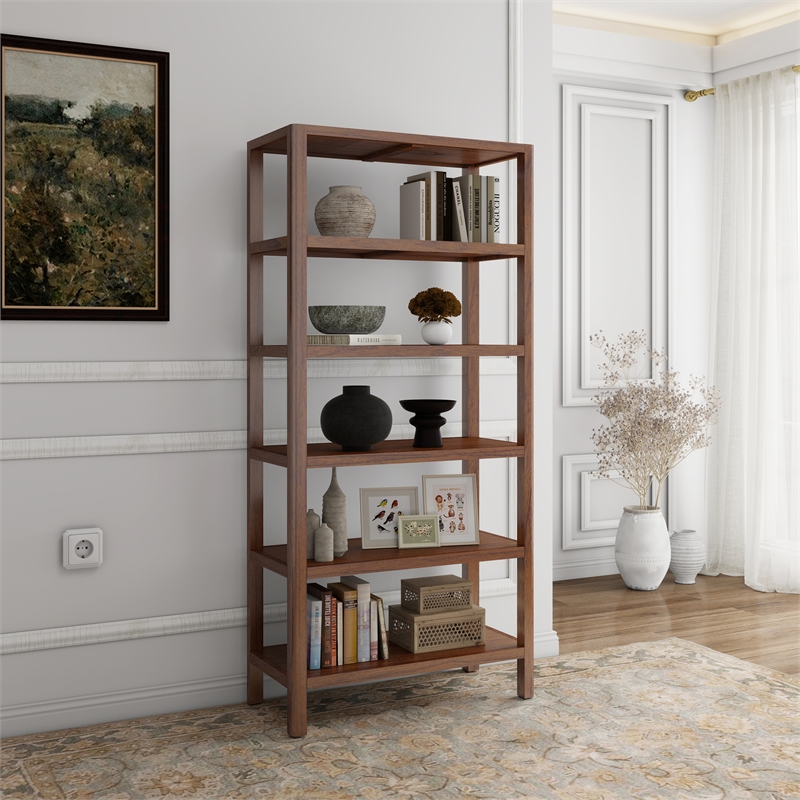 NPD Furniture Trevin KD 5-Tier Bookcase in Walnut