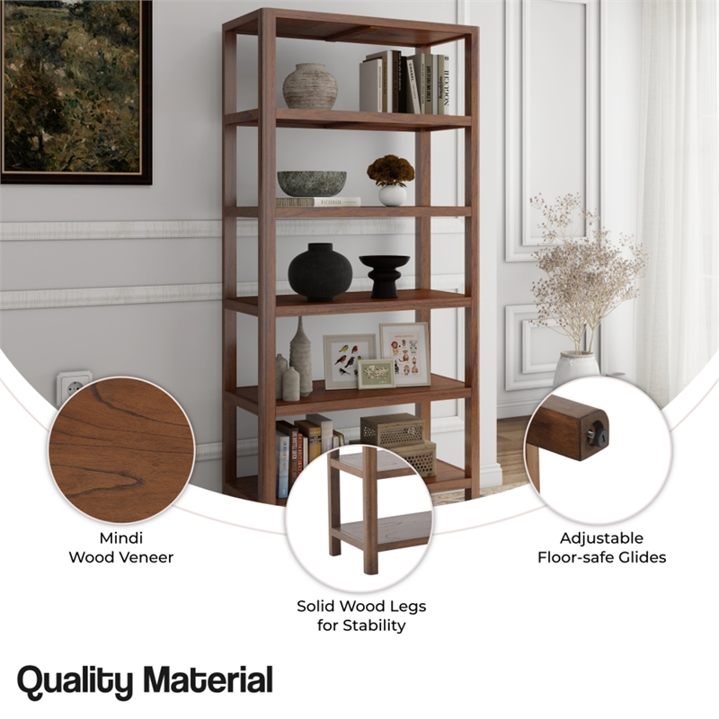 NPD Furniture Trevin KD 5-Tier Bookcase in Walnut