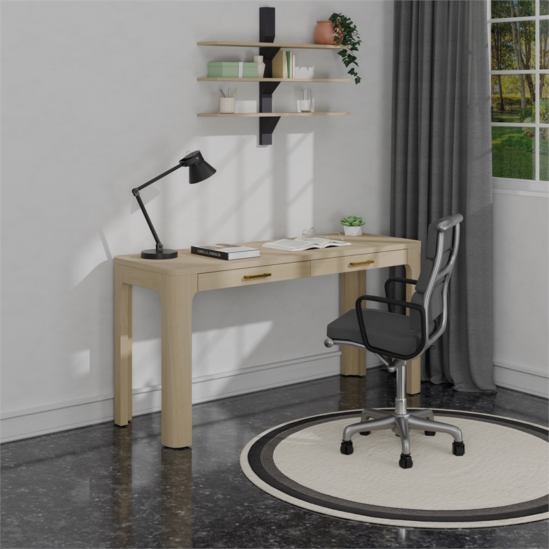 New Pacific Direct Trevin KD Desk 2 Drawers in Weathered Sand