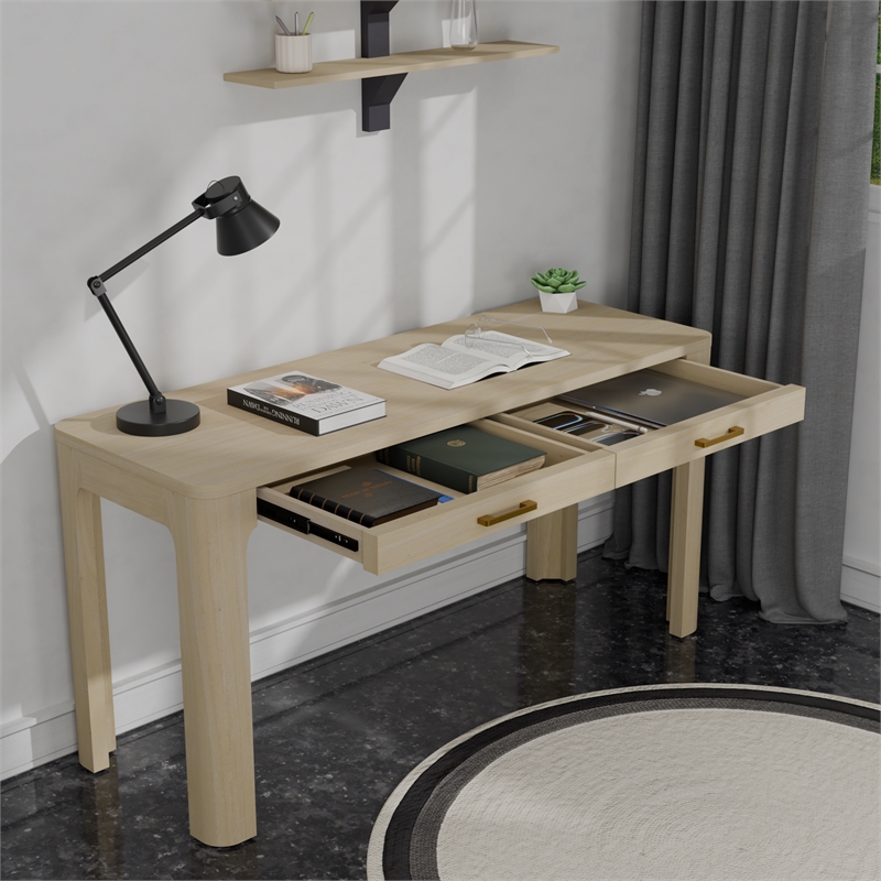 New Pacific Direct Trevin KD Desk 2 Drawers in Weathered Sand