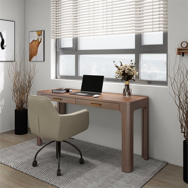 New Pacific Direct Trevin KD Desk 2 Drawers in Walnut