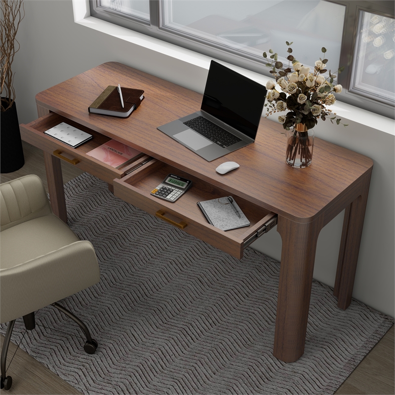 New Pacific Direct Trevin KD Desk 2 Drawers in Walnut