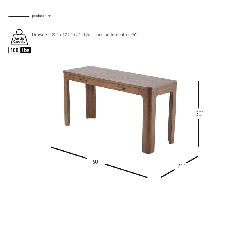 New Pacific Direct Trevin KD Desk 2 Drawers in Walnut