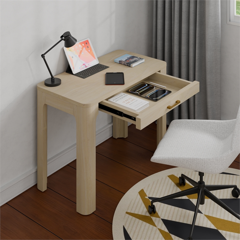 New Pacific Direct Trevin KD Small Desk 1 Drawer in Weathered Sand