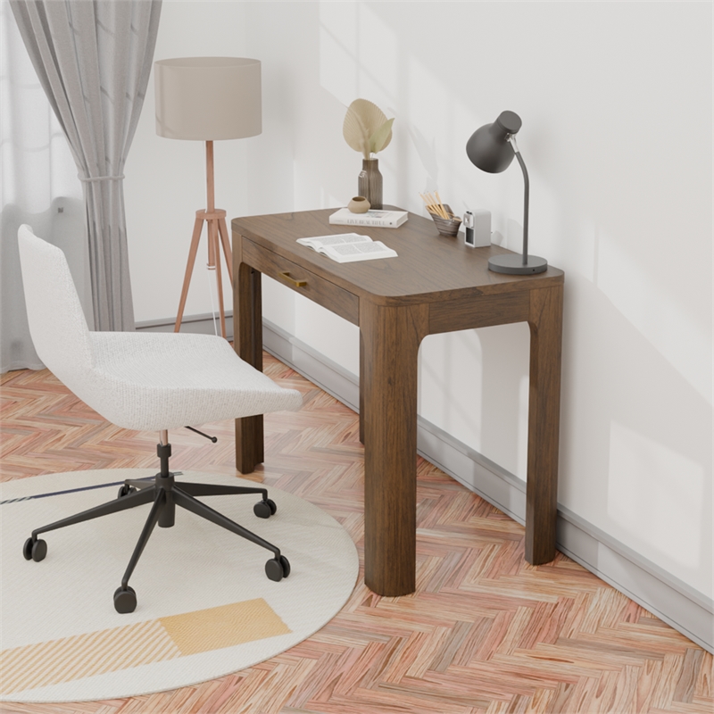 New Pacific Direct Trevin KD Small Desk 1 Drawer in Walnut