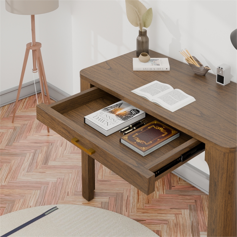 New Pacific Direct Trevin KD Small Desk 1 Drawer in Walnut