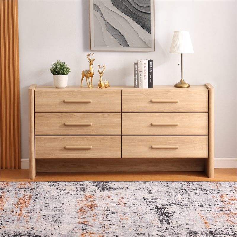 NPD Furniture Fortville KD Dresser 6 Drawers in Light Oak