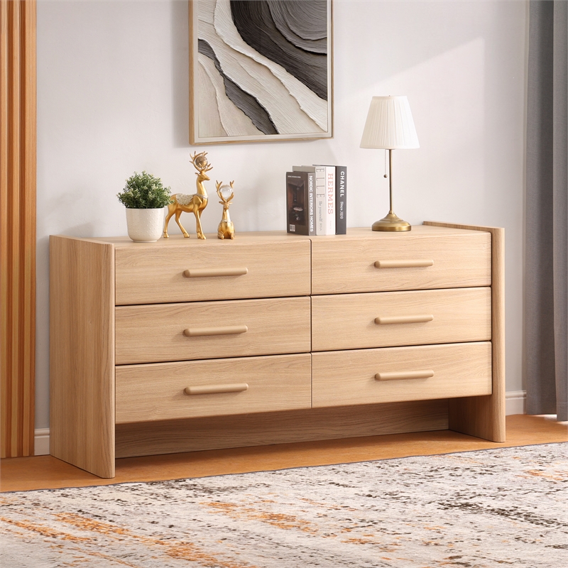 NPD Furniture Fortville KD Dresser 6 Drawers in Light Oak