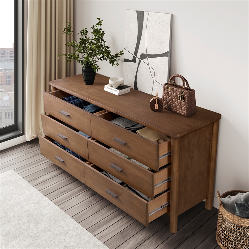 New Pacific Direct Bloomfield Dresser 6 Drawers in Dark Walnut