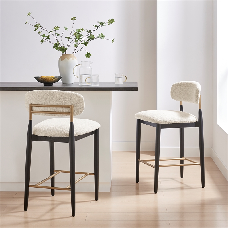 NPD Furniture Verna Boucle Counter Stool Black Frame in Palladian Beige