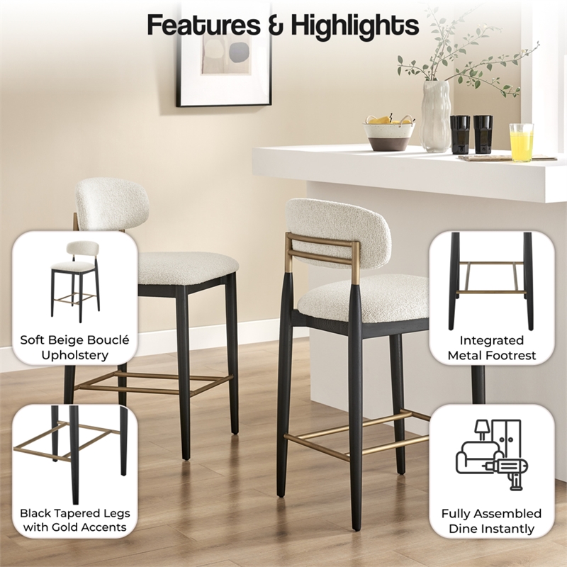 NPD Furniture Verna Boucle Counter Stool Black Frame in Palladian Beige