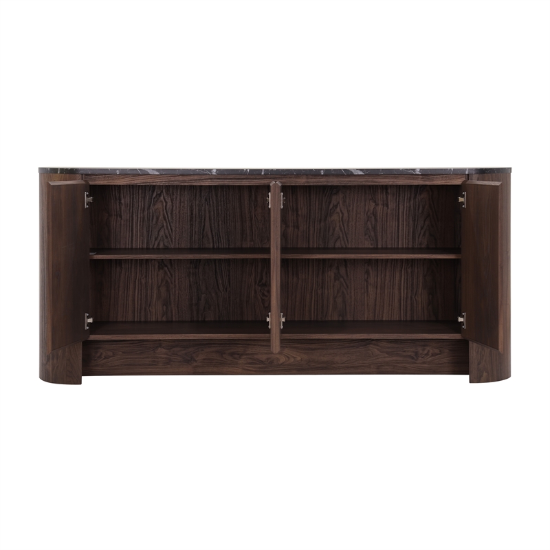 NPD Furniture Baron KD Sideboard 4 Doors in Midnight Marble/Coffee Brown