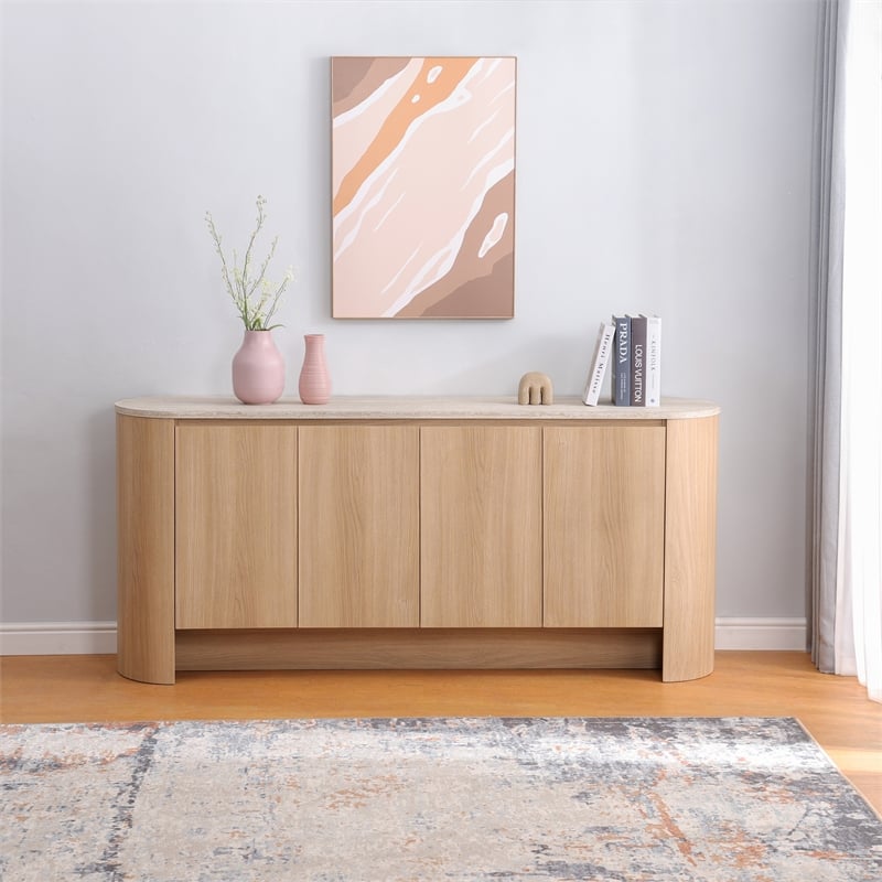 NPD Furniture Baron KD Sideboard 4 Doors in Travertine/Light Oak