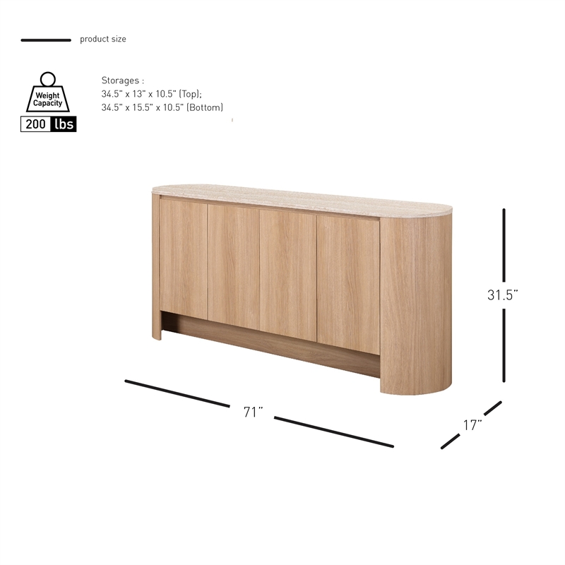 NPD Furniture Baron KD Sideboard 4 Doors in Travertine/Light Oak