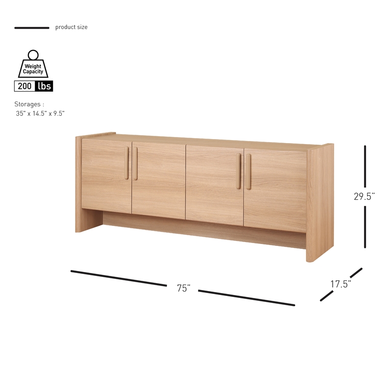 NPD Furniture Fortville KD Sideboard 4 Doors in Light Oak
