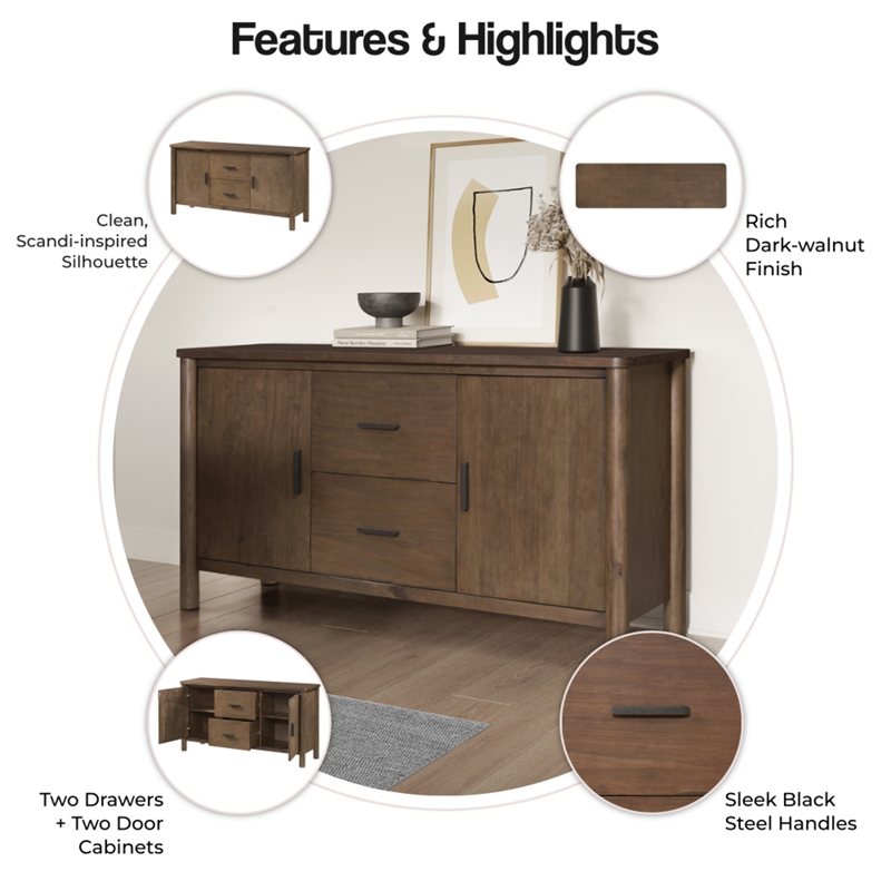 NPD Furniture Bloomfield Sideboard 2 Drawers + 2 Doors in Dark Walnut