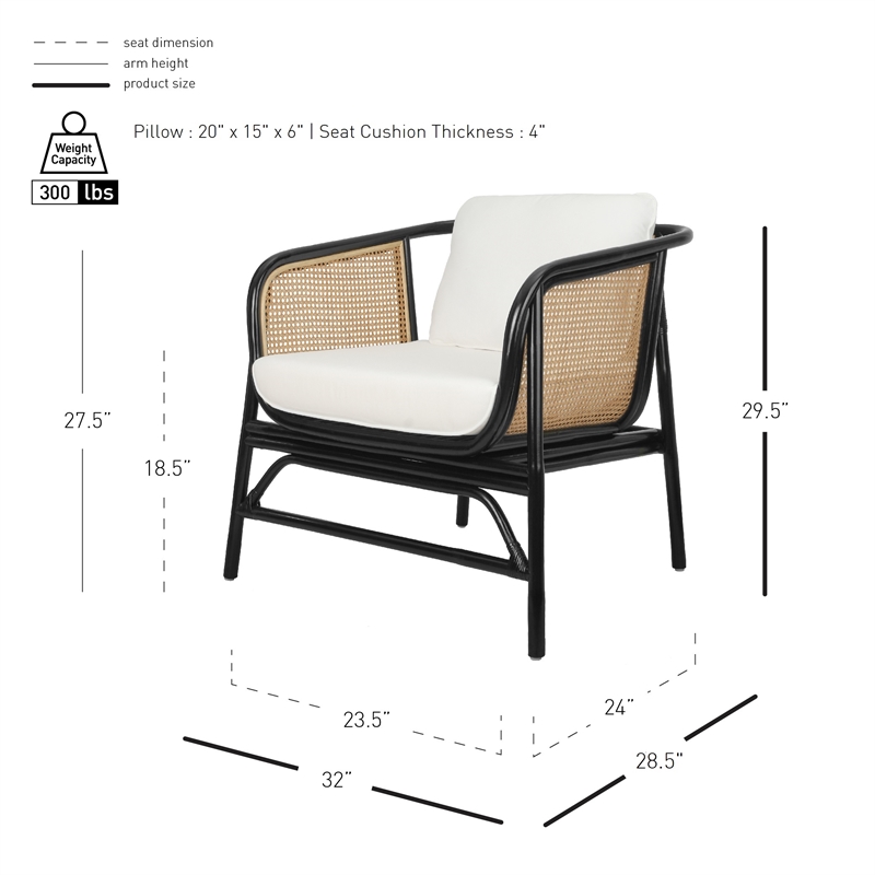 NPD Furniture Quilla Rattan Accent Arm Chair in Black/Natural