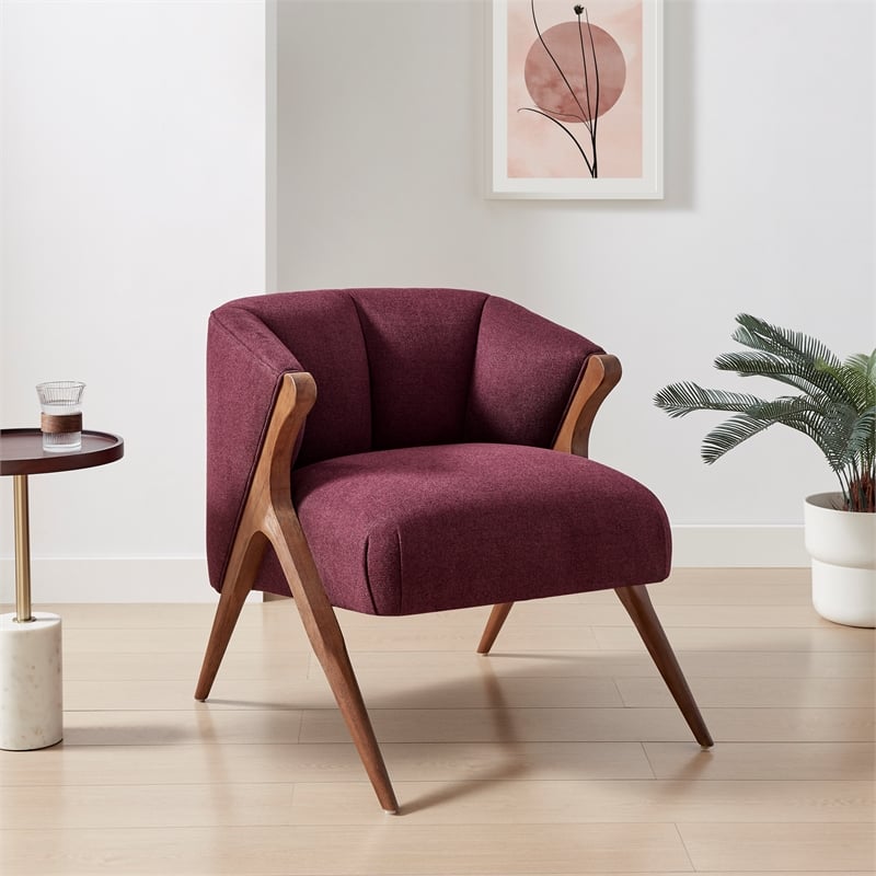 New Pacific Direct Florence Fabric Accent Chair Brown Legs in Havana Maroon