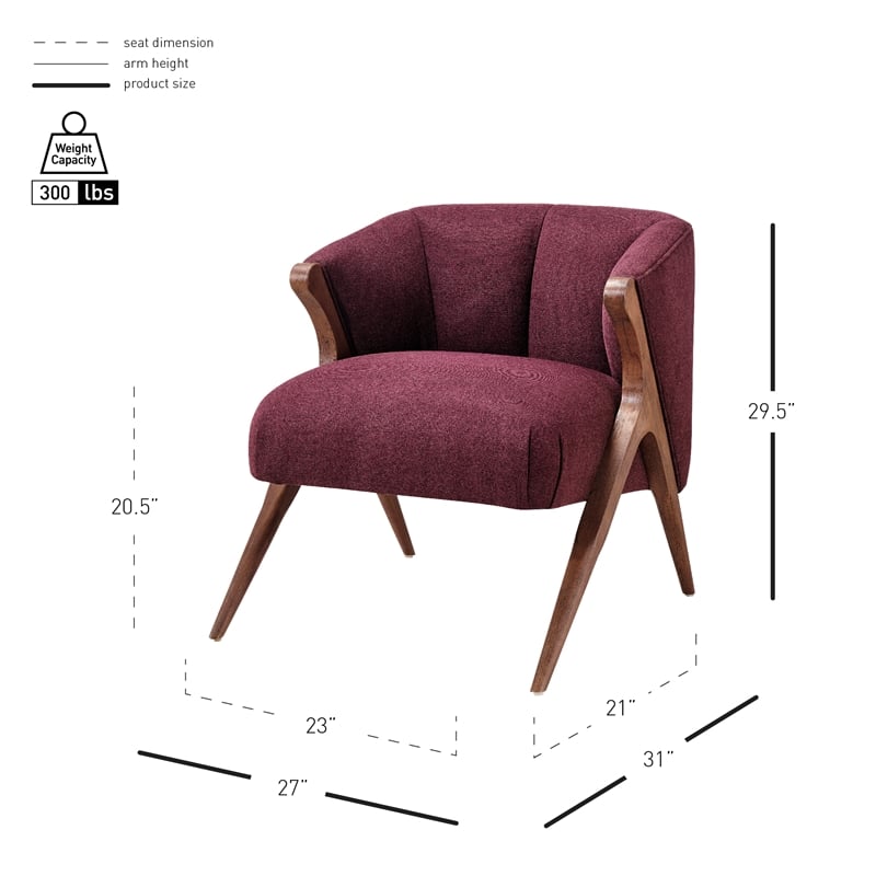 New Pacific Direct Florence Fabric Accent Chair Brown Legs in Havana Maroon