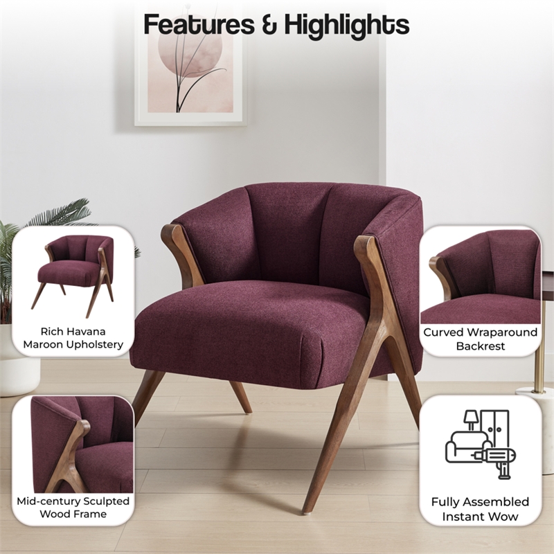NPD Furniture Florence Fabric Accent Chair Brown Legs in Havana Maroon