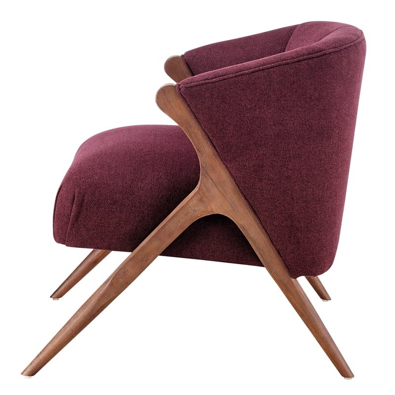 New Pacific Direct Florence Fabric Accent Chair Brown Legs in Havana Maroon
